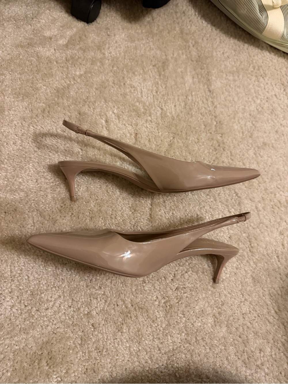 Zara Patent Pointed Slingback Kitten Heels in Taupe - Picture 3 of 5